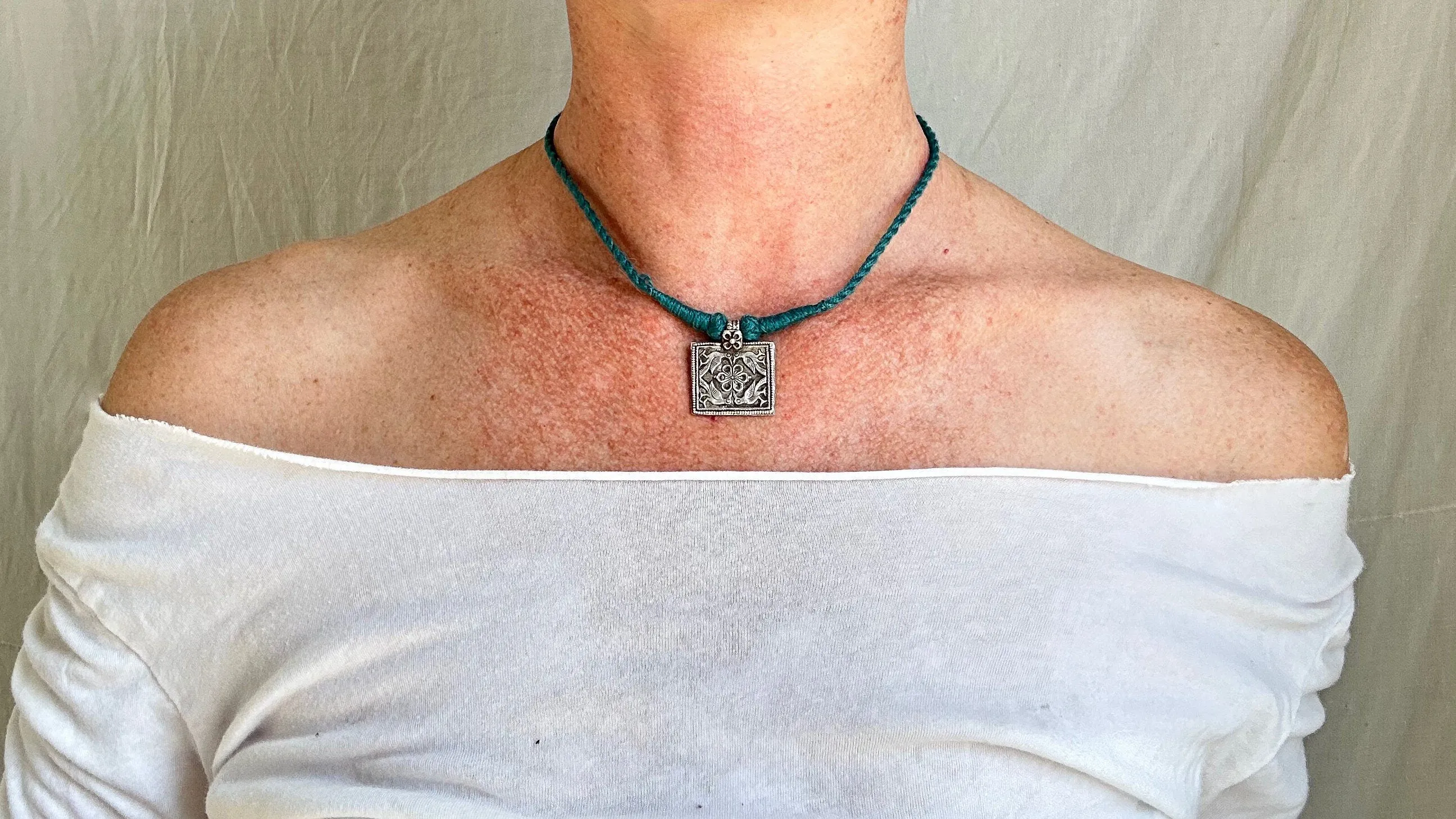 Birds Amulet Necklace. Antique. India. Sterling Silver. 1304.