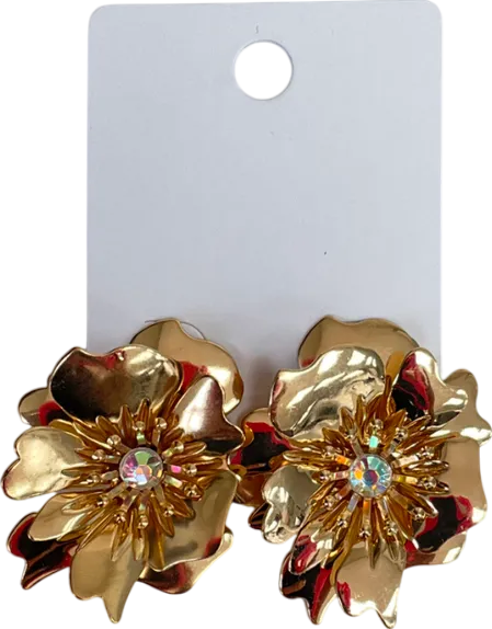 boohoo Metallic Flower Diamanté Stud Earrings One Size