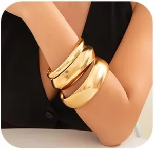 Denifery 3PCS Chunky Gold Bangle Bracelets Trendy Wide Chunky Cuff Bracelets Hammered Wrist Cuff Wrap Bracelet for Women