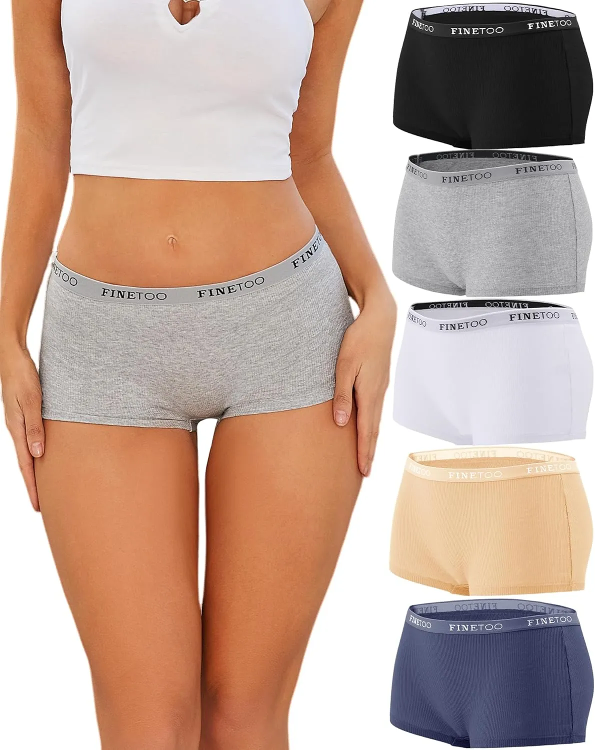 FINETOO Boyshort Underwear for Women Cotton Boxer Briefs Full Coverage Ladies BoyShorts Panties 5 Pack
