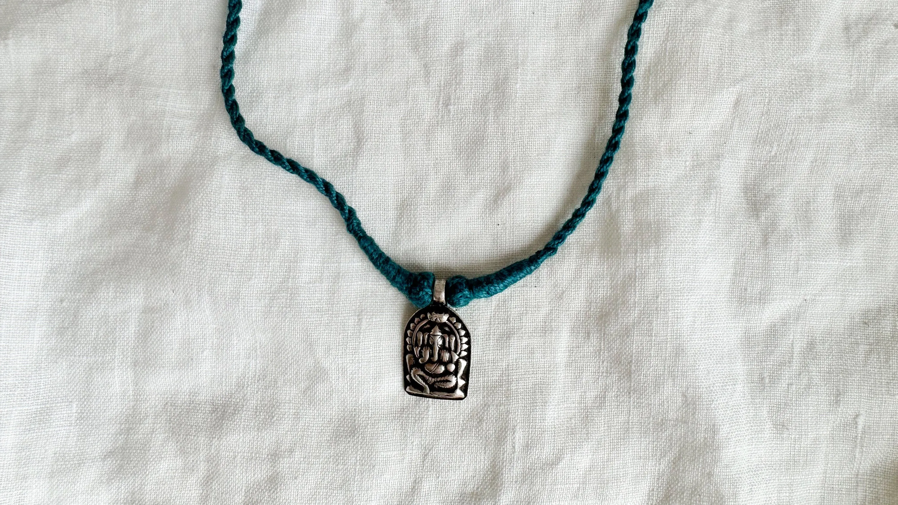 Ganesha Amulet Necklace. Antique. India. Protective Silver. 1044