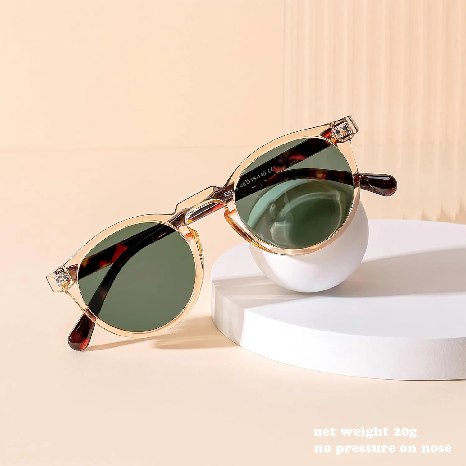 Gleyemor Fashion Polarized Round Sunglasses for Men Women Retro Vintage Acetate Frame Sunglasses