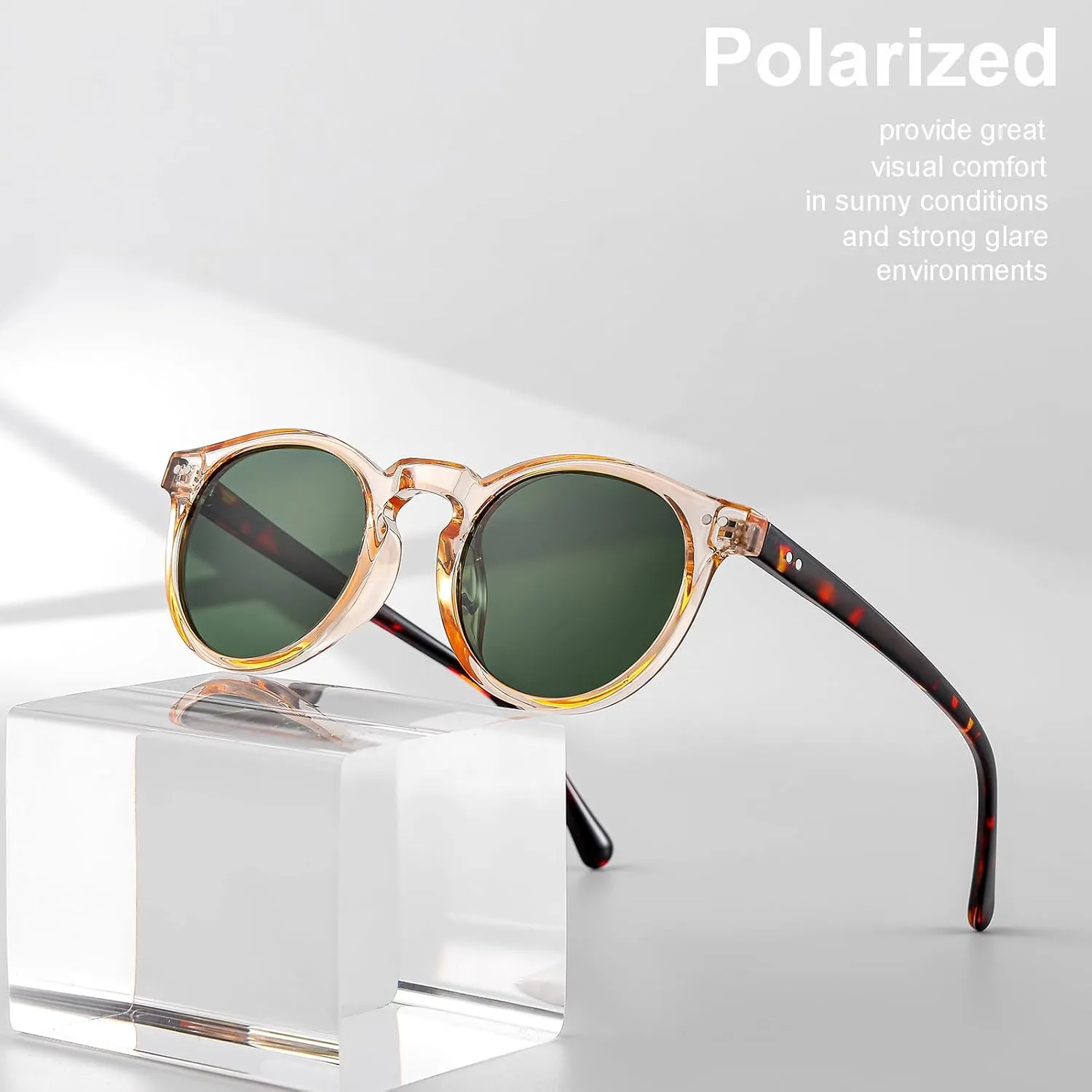 Gleyemor Fashion Polarized Round Sunglasses for Men Women Retro Vintage Acetate Frame Sunglasses