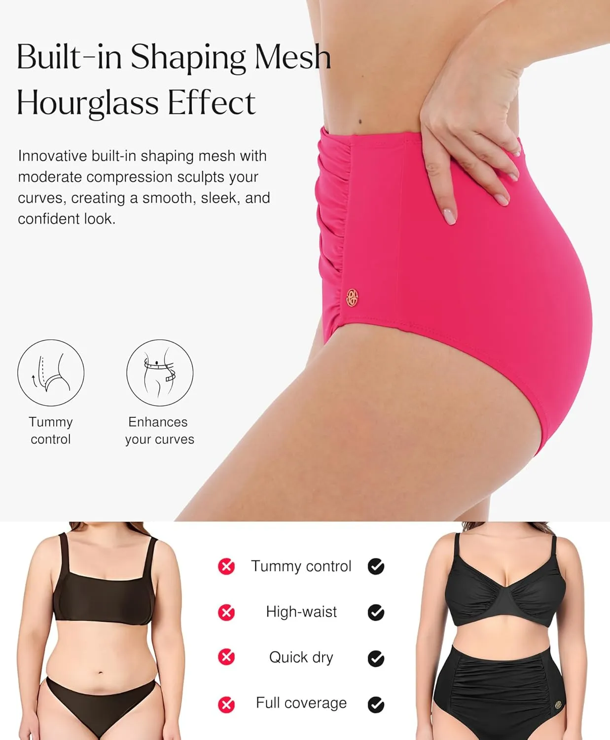 Popilush High Waisted Bikini Sets for Women Tummy Control Shapewear Swimsuit Ruched Push Up Two Piece Bathing Suit