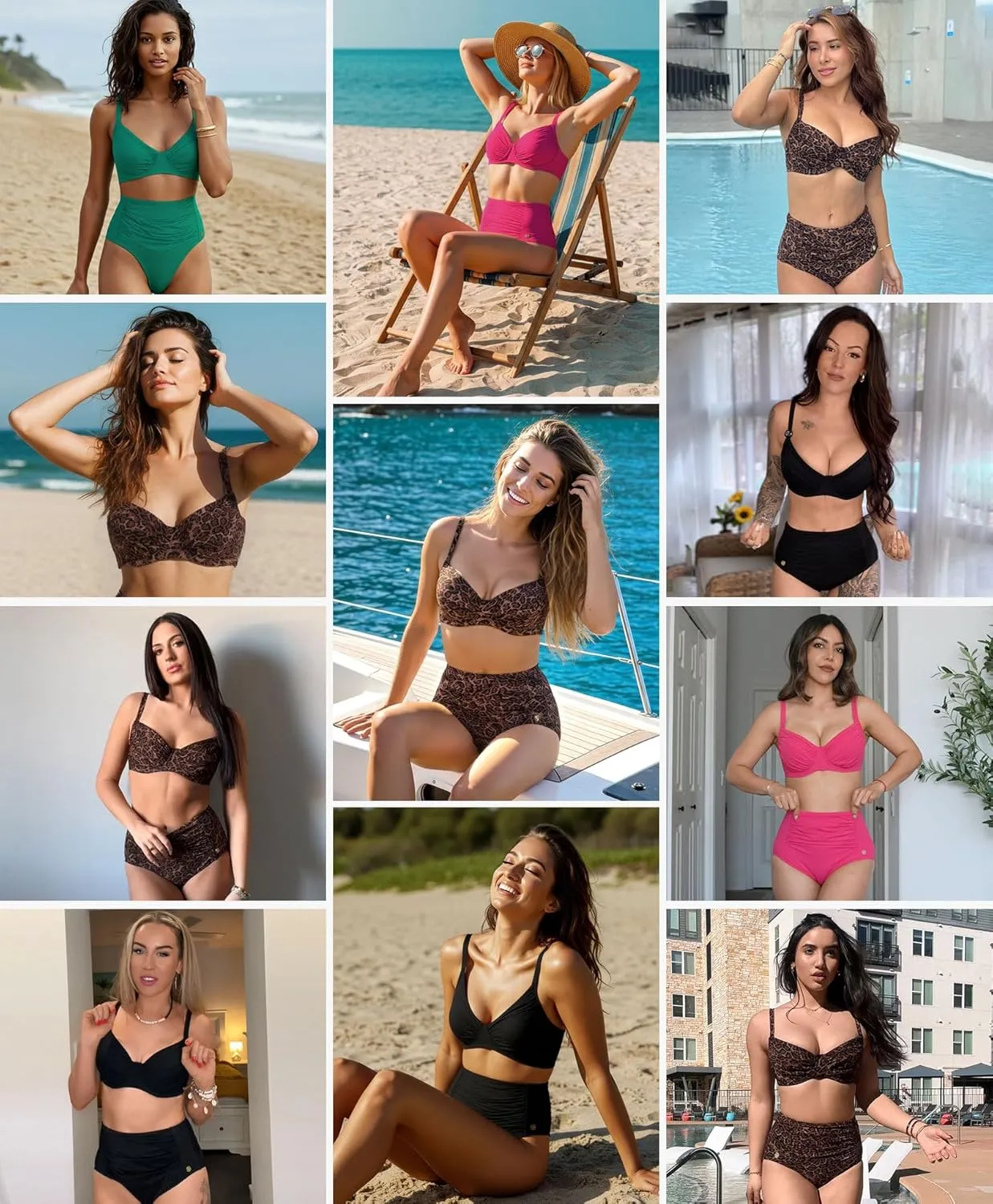 Popilush High Waisted Bikini Sets for Women Tummy Control Shapewear Swimsuit Ruched Push Up Two Piece Bathing Suit