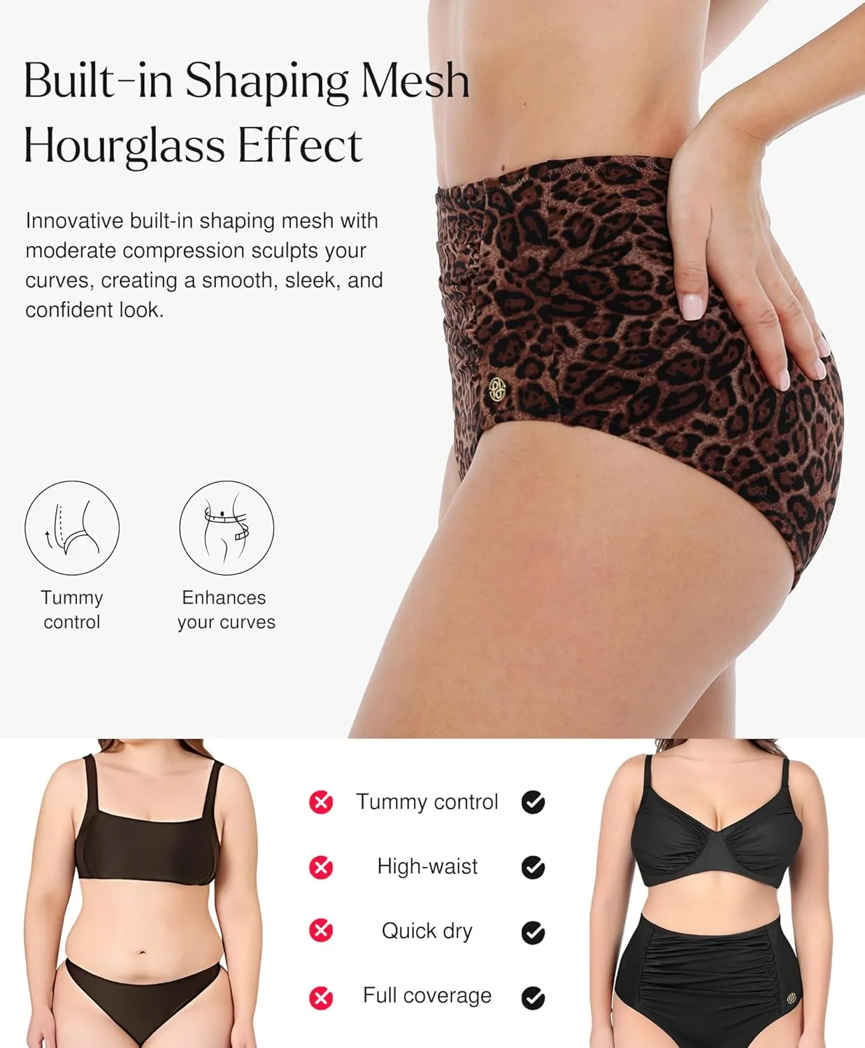 Popilush High Waisted Bikini Sets for Women Tummy Control Shapewear Swimsuit Ruched Push Up Two Piece Bathing Suit