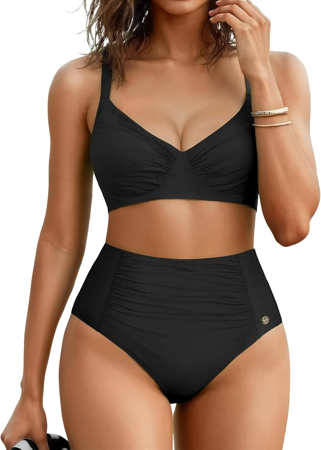 Popilush High Waisted Bikini Sets for Women Tummy Control Shapewear Swimsuit Ruched Push Up Two Piece Bathing Suit