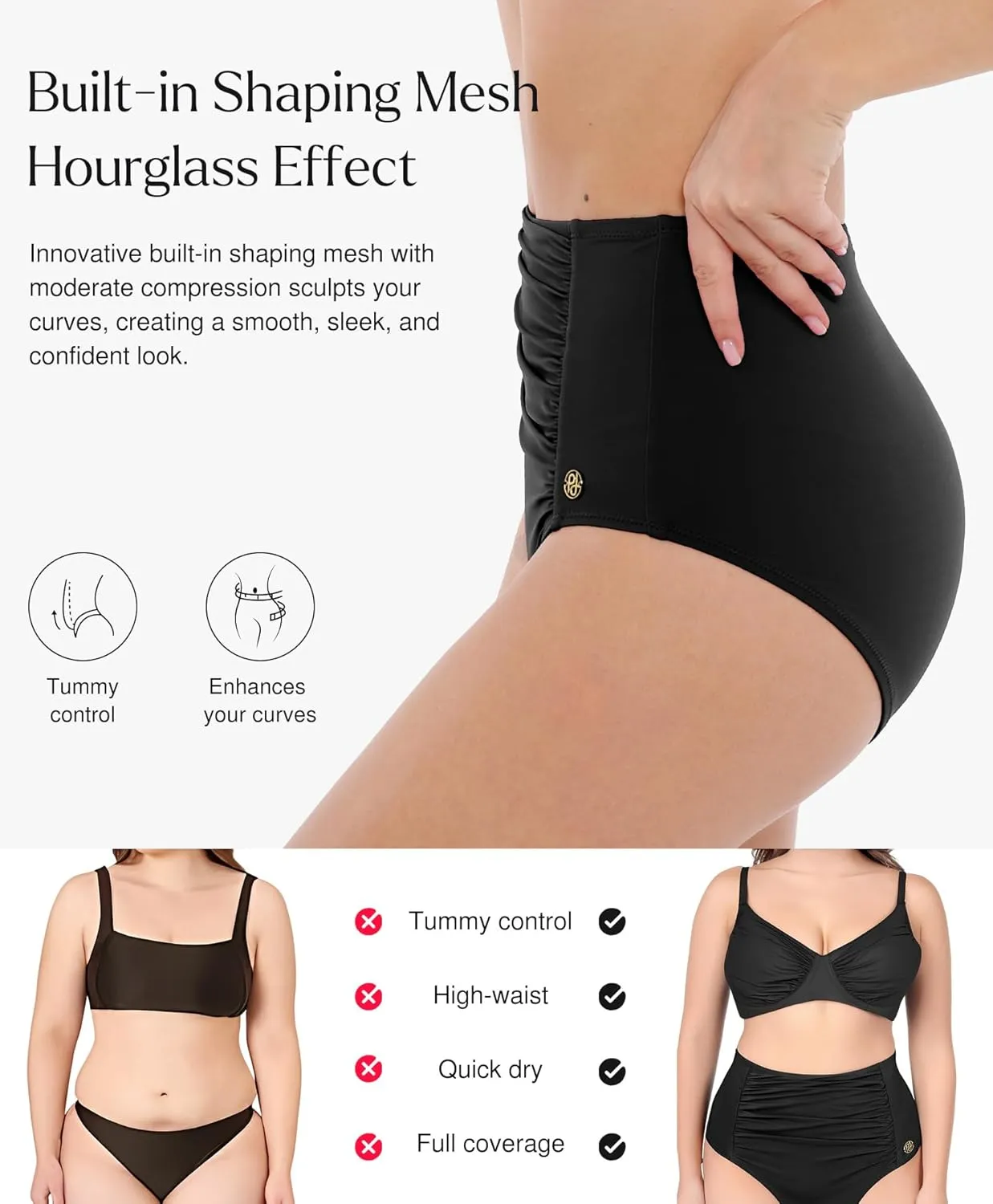 Popilush High Waisted Bikini Sets for Women Tummy Control Shapewear Swimsuit Ruched Push Up Two Piece Bathing Suit