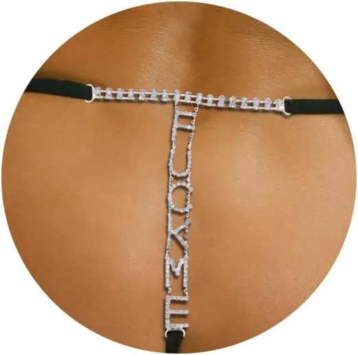 Rhinestone Letters Waist Chain Panties Thongs Summer Crystal Thong Chain Bikini Elastic Belly Chain Festival Rave Rhinestone G String Waist Body Jewelry for Women