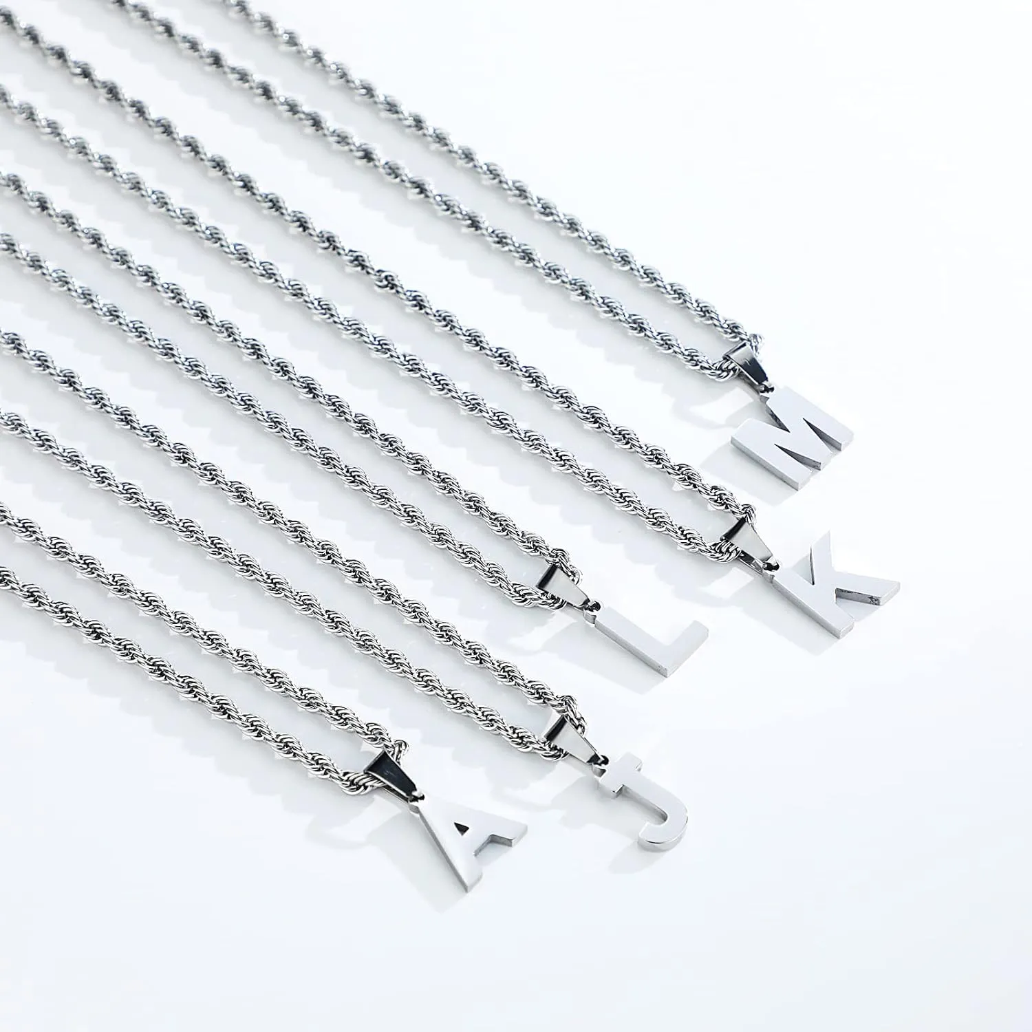 SENRAN Layered Initial A-Z Letter Necklace for Men Stainless Steel Figaro Twist Rope Chain18-20 inch Personalized Letter Charm Pendant Jewelry Gift for Women