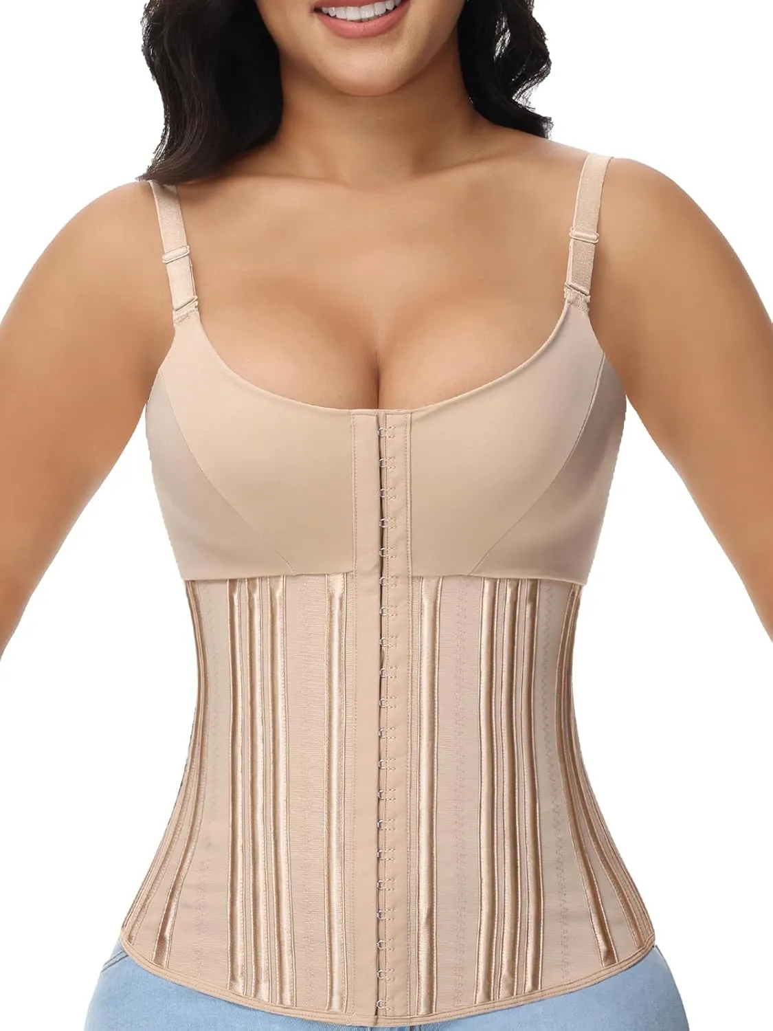 SHAPSHE Waist Trainer for Women Workout Waist Cincher Tummy Control Sweat Waist Trimmer Body Shaper Steel Bone with Bra