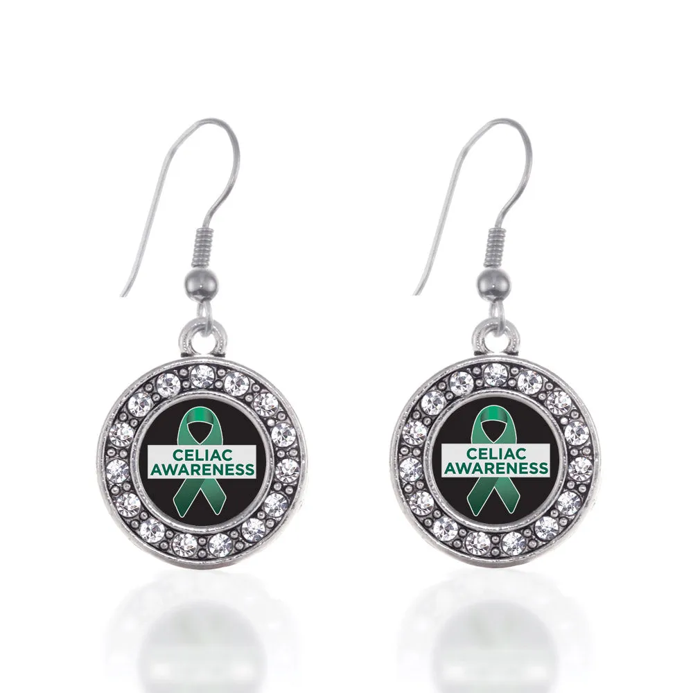 Silver Celiac Awareness Circle Charm Dangle Earrings