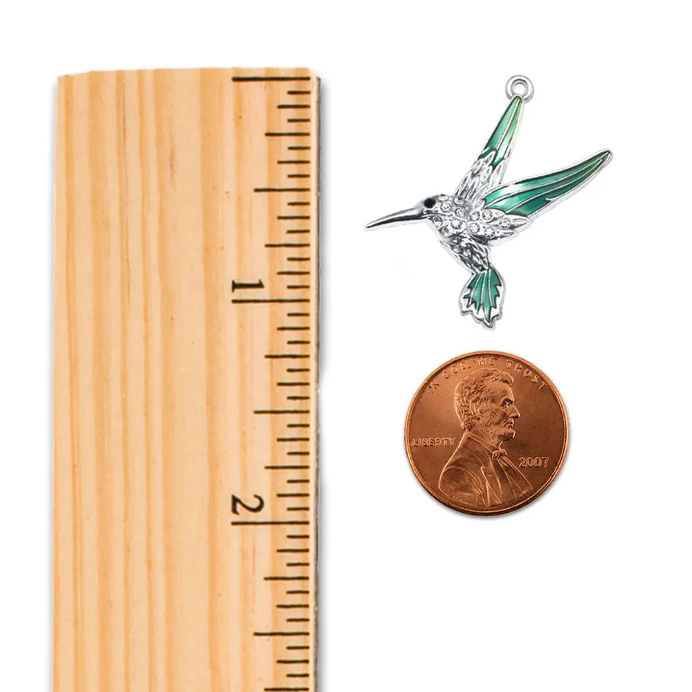 Silver Humming Bird Charm Dangle Earrings