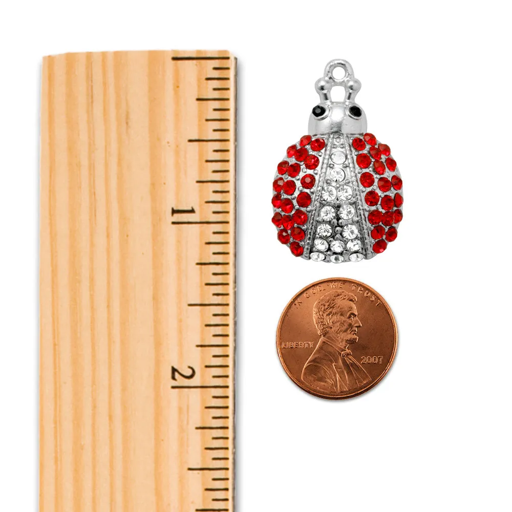 Silver Lady Bug Charm Dangle Earrings