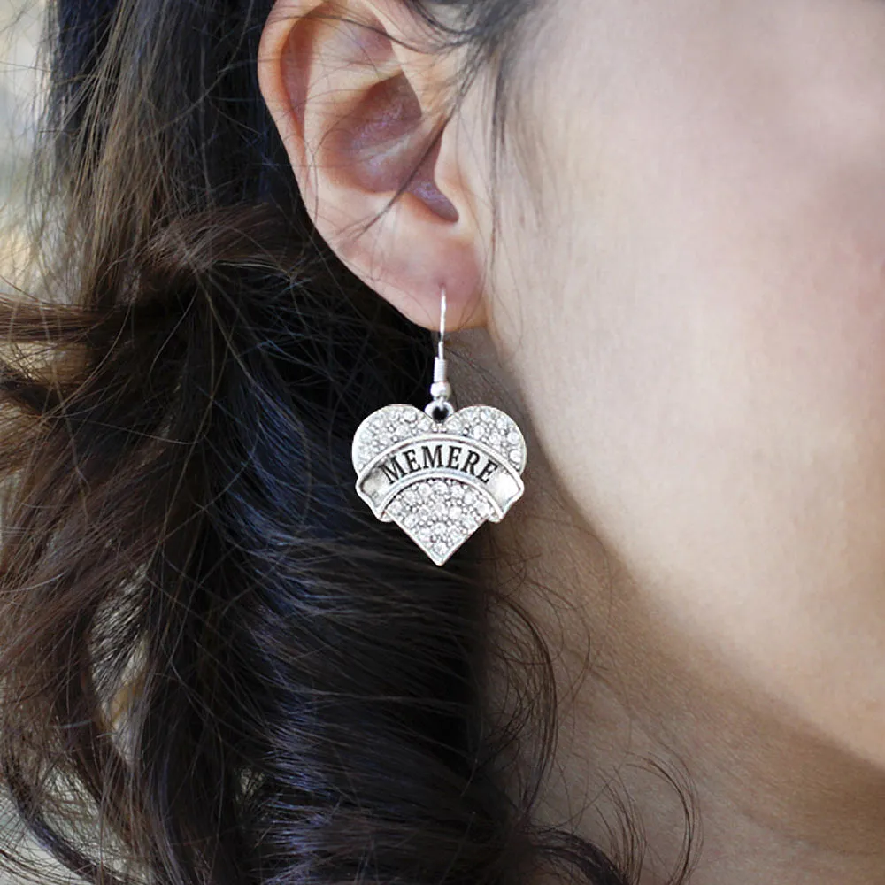 Silver Memere Pave Heart Charm Dangle Earrings