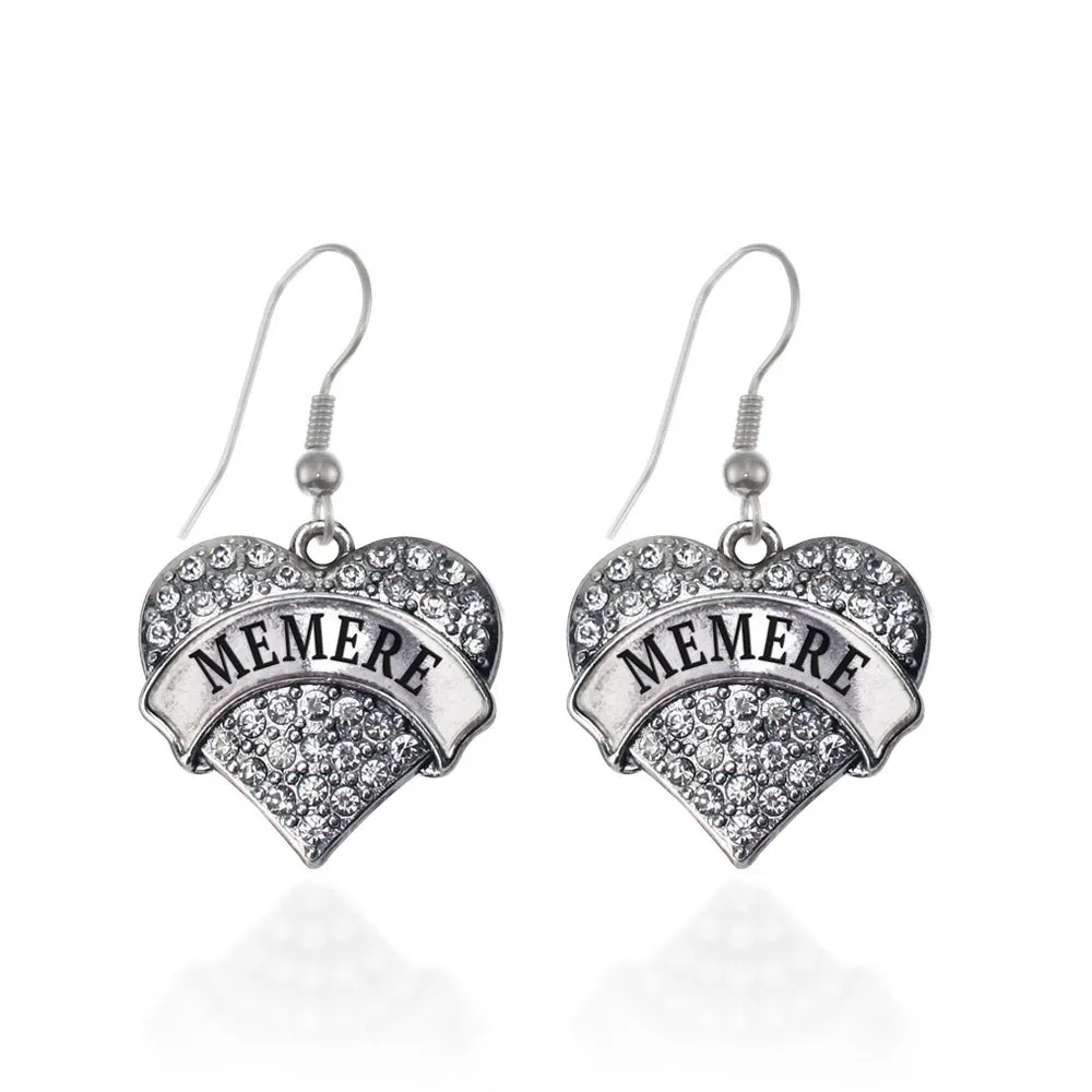 Silver Memere Pave Heart Charm Dangle Earrings