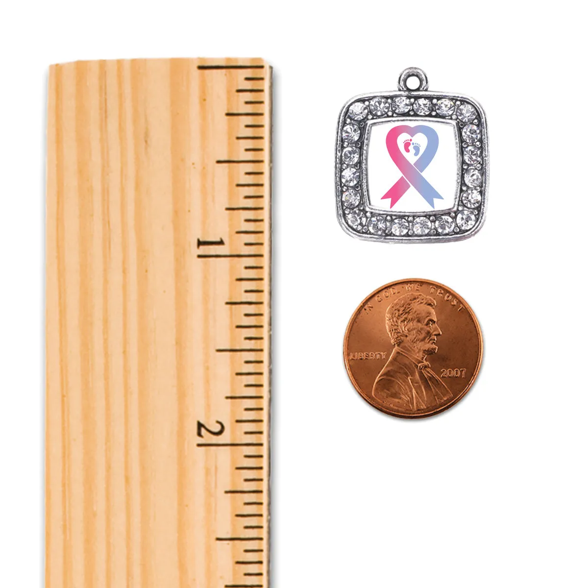 Silver Pro-Life Ribbon Square Charm Dangle Earrings