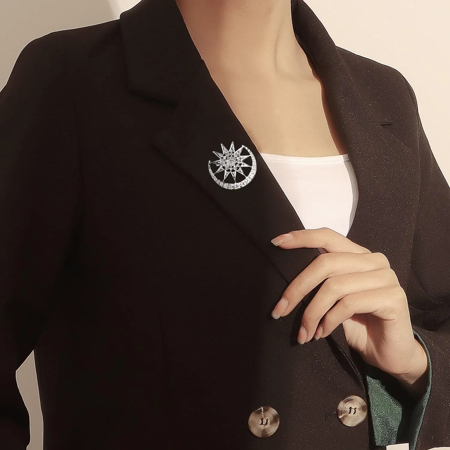 Sparking Sunshine Sun Cresent Moon Brooch Pin Crystal Sun with Moon Lapel Pin Charm Clothes Accessories Fashion Bag Hat Jacket Badges