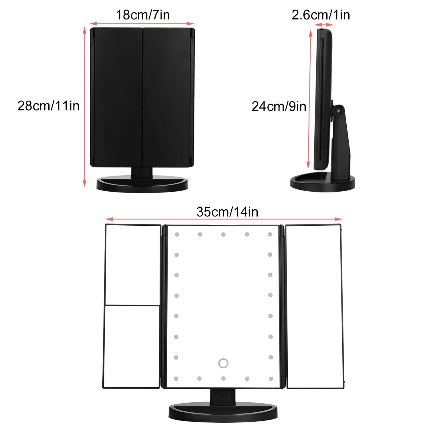 Standing Make Up Mirror Vanity USB 21 LED Light 10X 3X 2X 1X Magnification Black