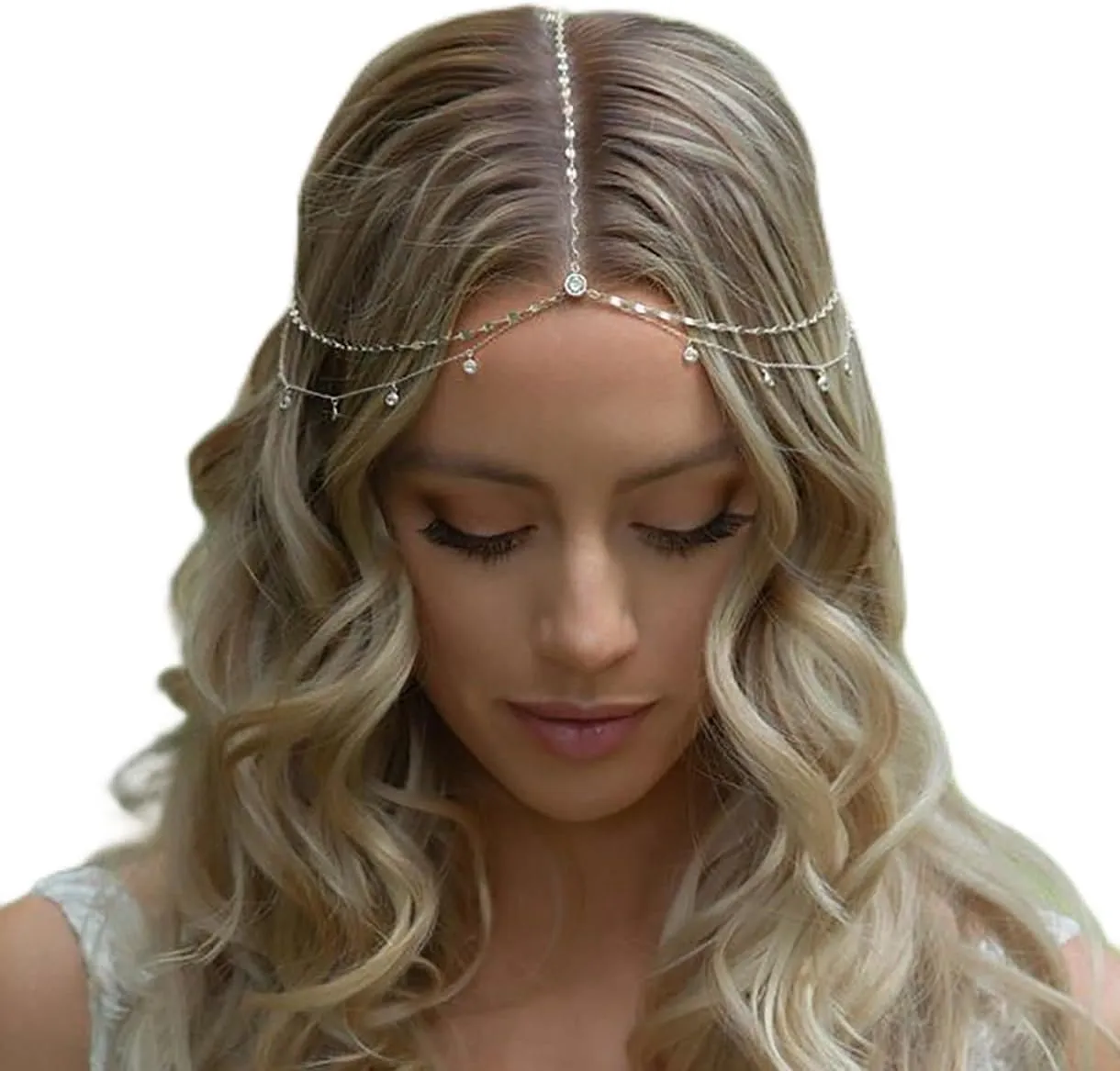 STONEFANS Rhinestone Head Chain Bride Headpiece Wedding Headbands Chain Layered Festival Prom Hair Accessories for Women