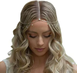 STONEFANS Rhinestone Head Chain Bride Headpiece Wedding Headbands Chain Layered Festival Prom Hair Accessories for Women