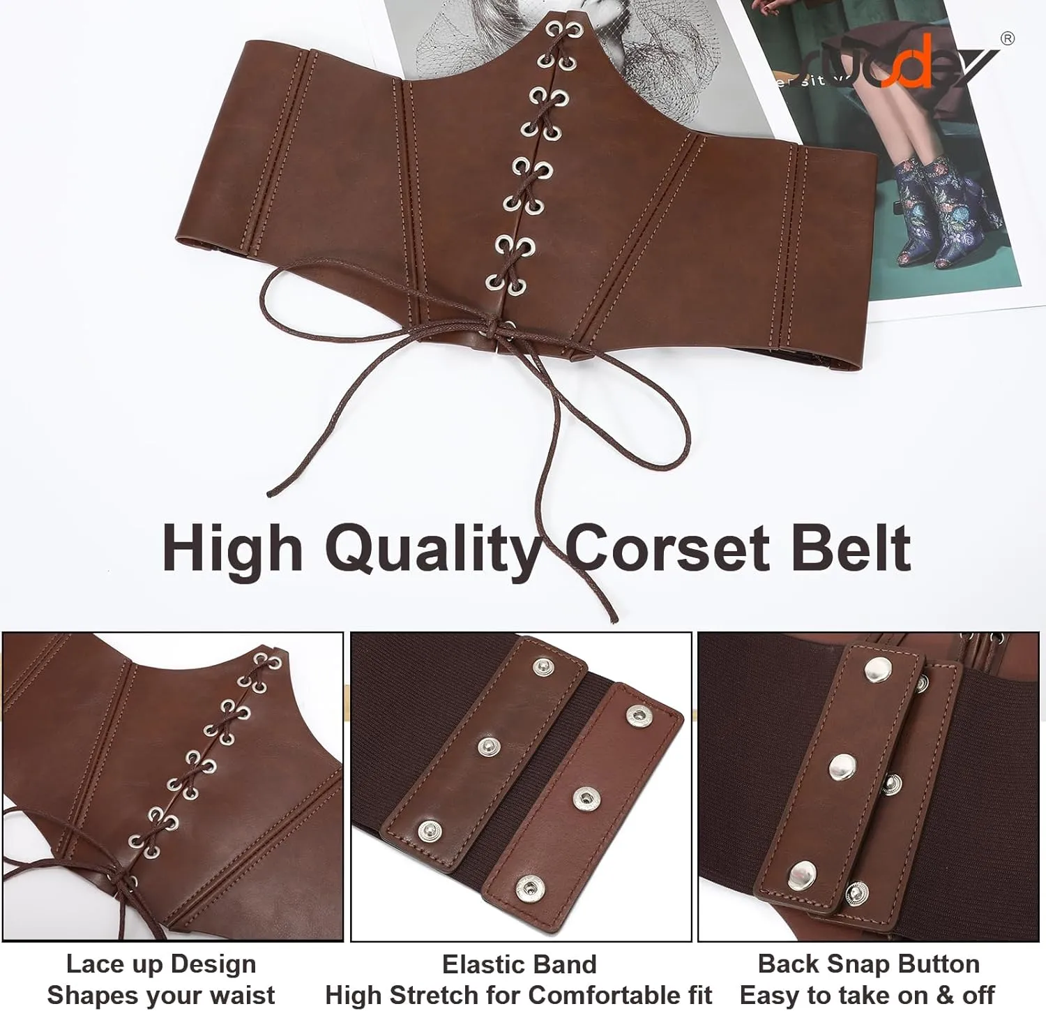 SUOSDEY Lace-up Cinch Bustiers Corset Belt for Women, Elastic Tie Waspie Wide Costume Waist Belt for Renaissance Halloween