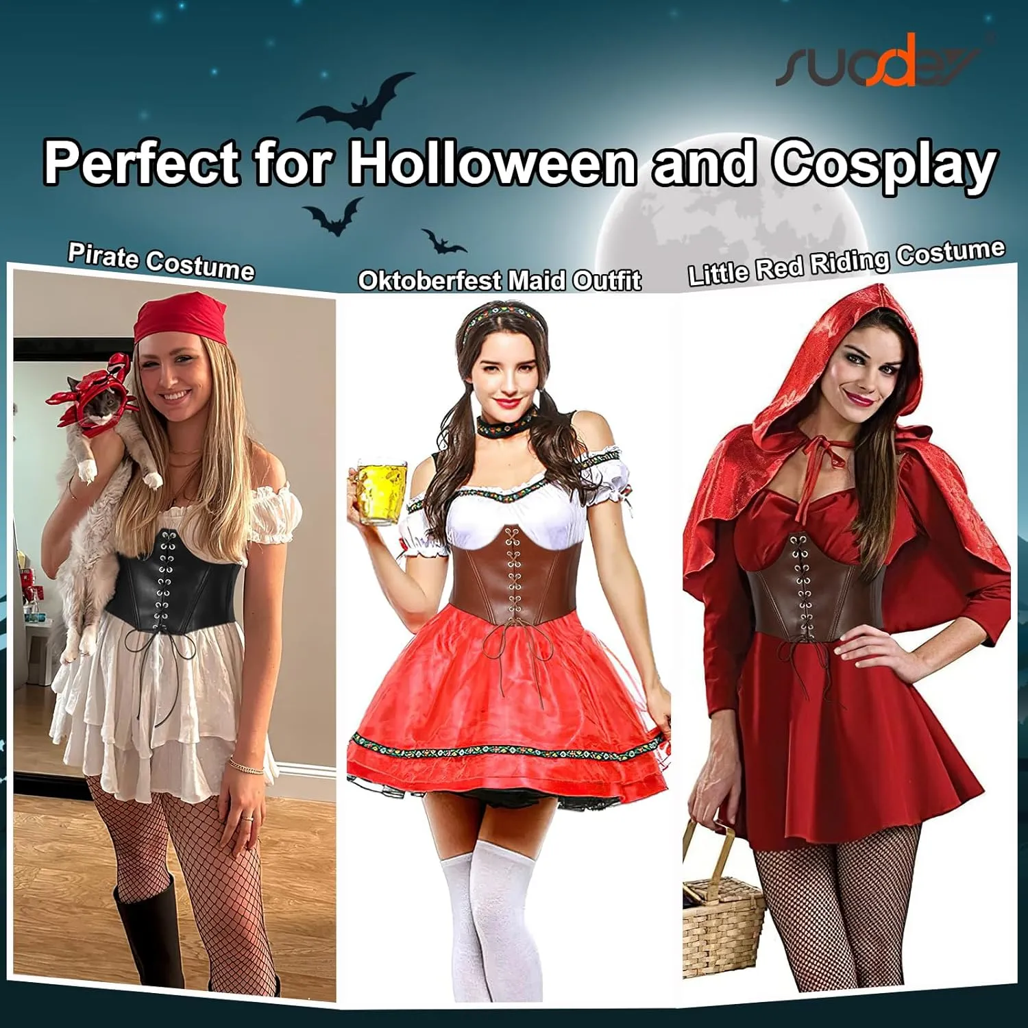 SUOSDEY Lace-up Cinch Bustiers Corset Belt for Women, Elastic Tie Waspie Wide Costume Waist Belt for Renaissance Halloween