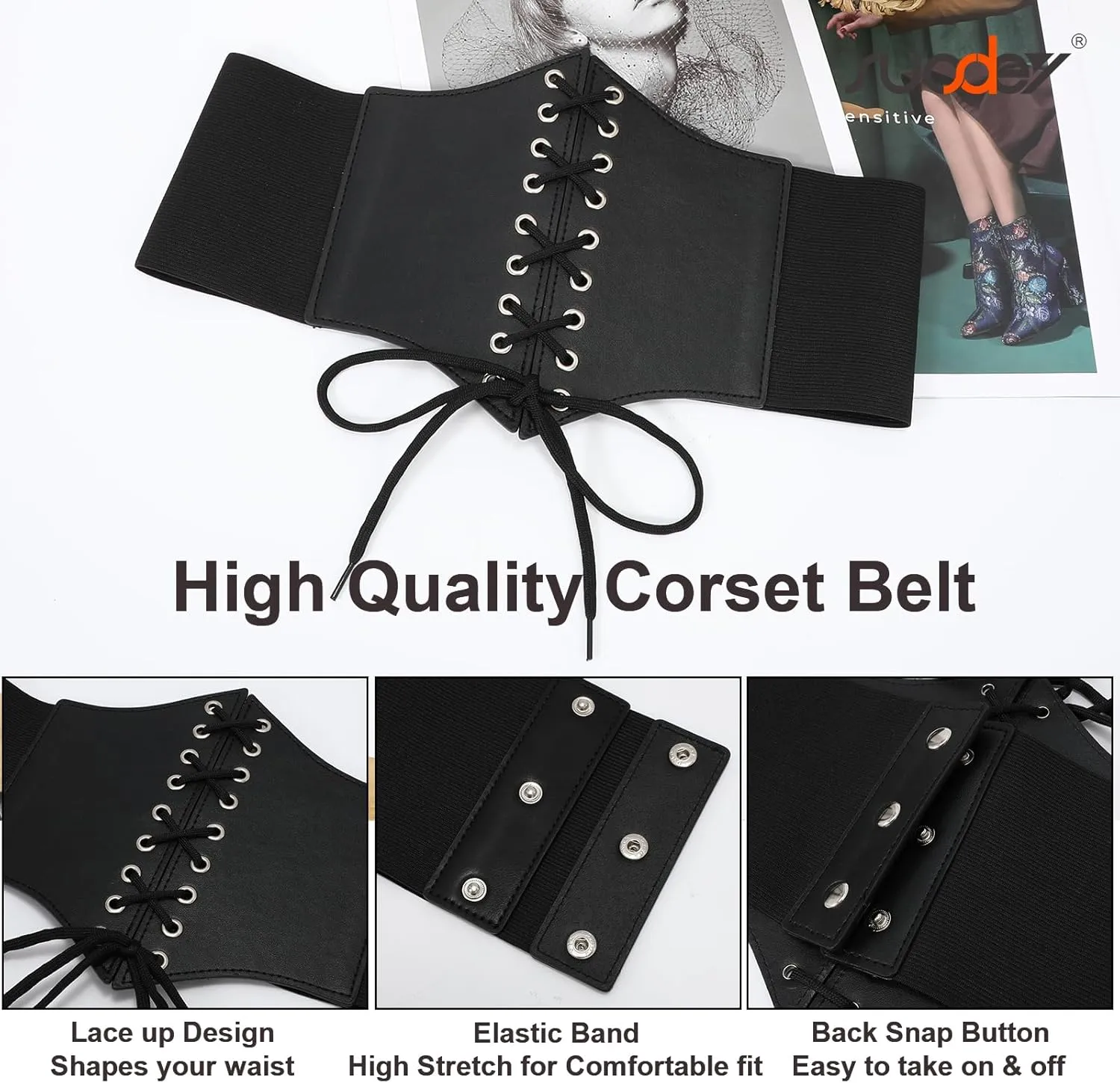 SUOSDEY Lace-up Cinch Bustiers Corset Belt for Women, Elastic Tie Waspie Wide Costume Waist Belt for Renaissance Halloween