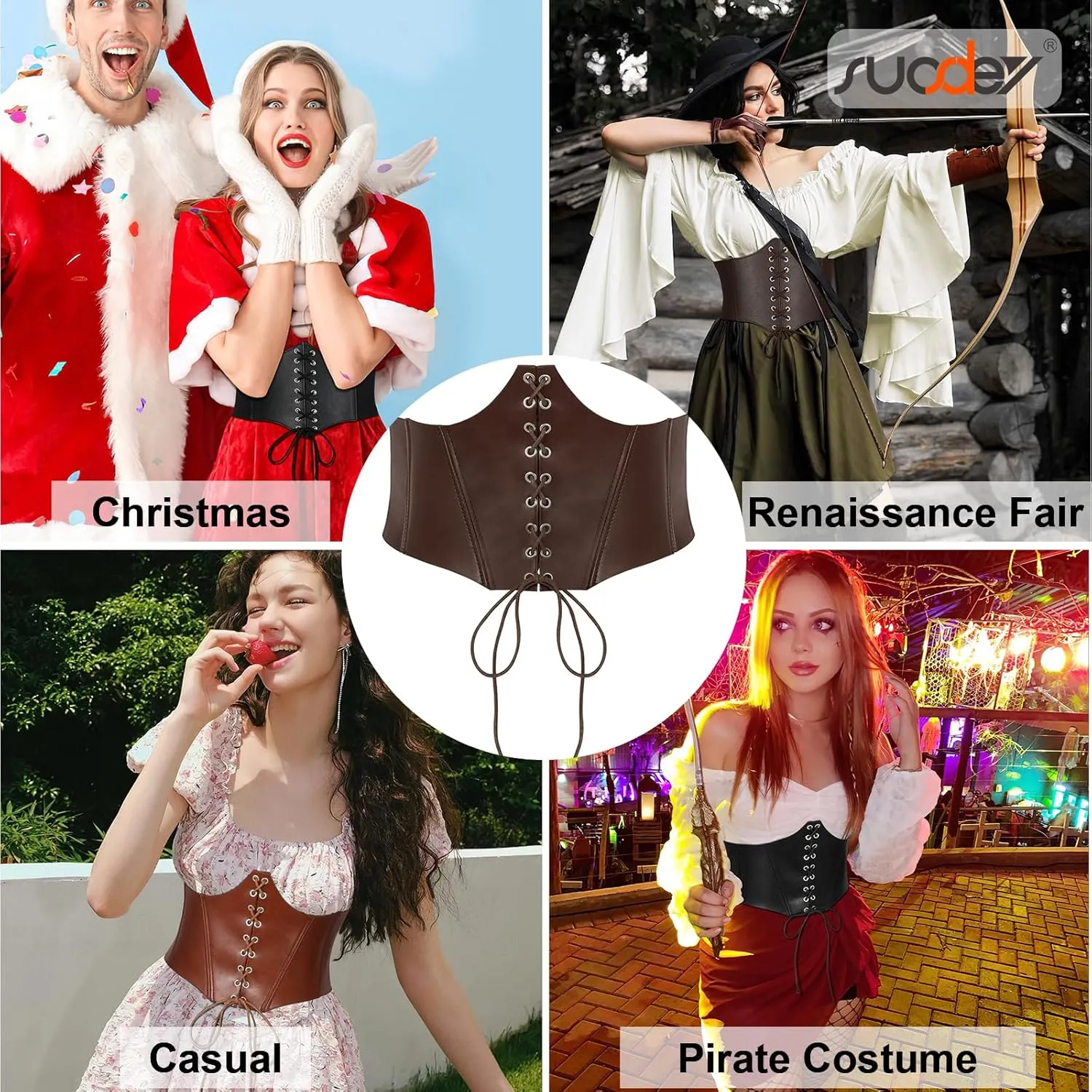 SUOSDEY Lace-up Cinch Bustiers Corset Belt for Women, Elastic Tie Waspie Wide Costume Waist Belt for Renaissance Halloween