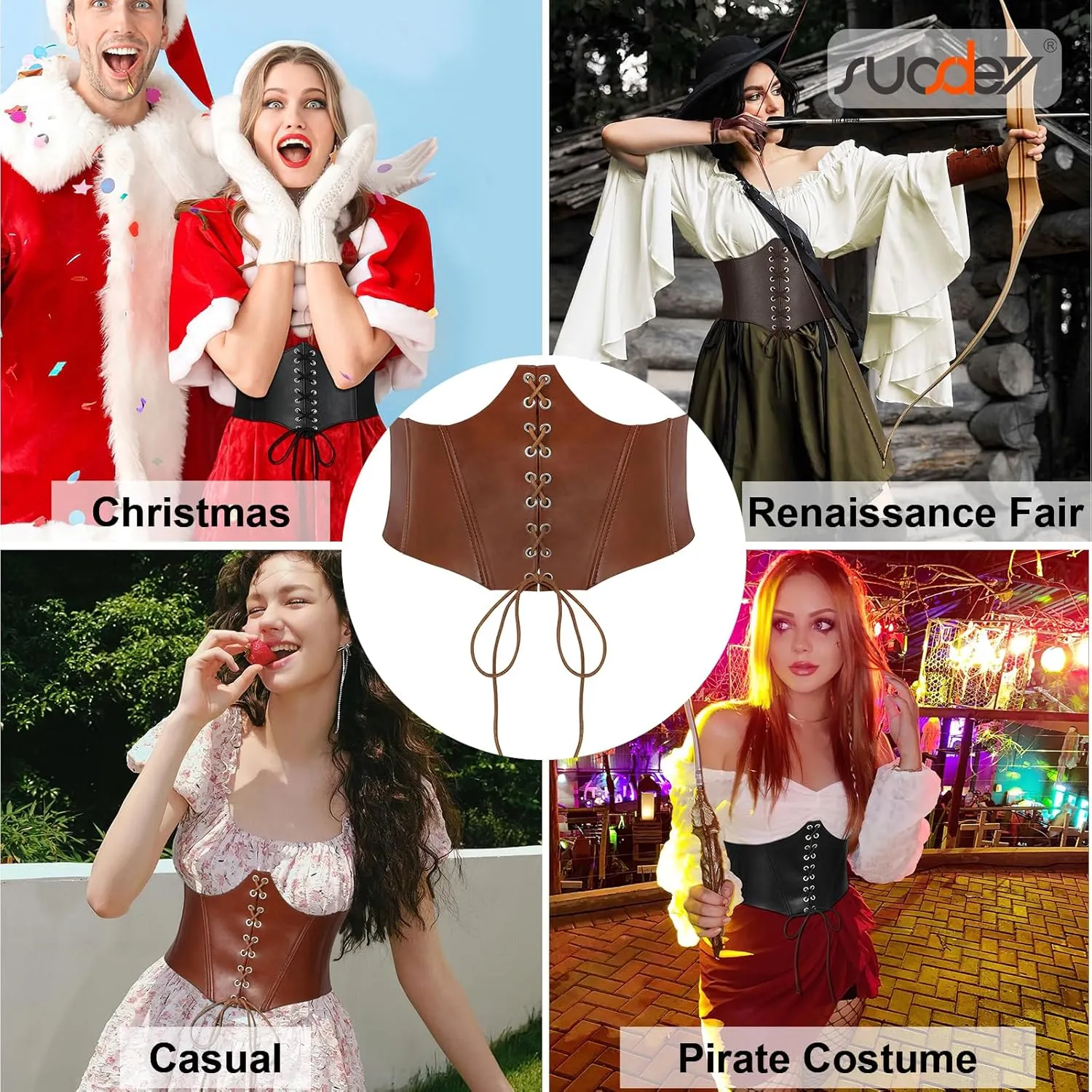 SUOSDEY Lace-up Cinch Bustiers Corset Belt for Women, Elastic Tie Waspie Wide Costume Waist Belt for Renaissance Halloween