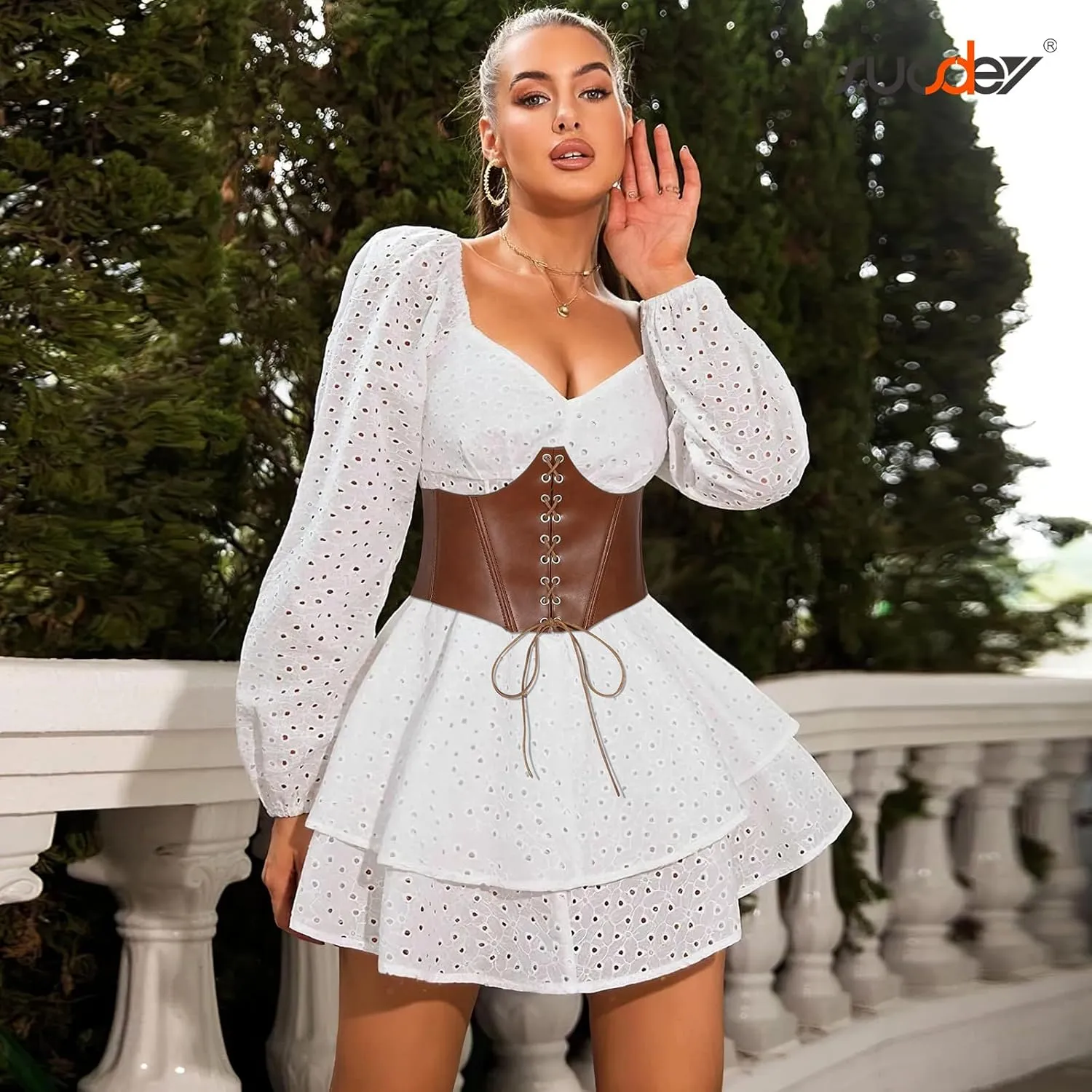 SUOSDEY Lace-up Cinch Bustiers Corset Belt for Women, Elastic Tie Waspie Wide Costume Waist Belt for Renaissance Halloween