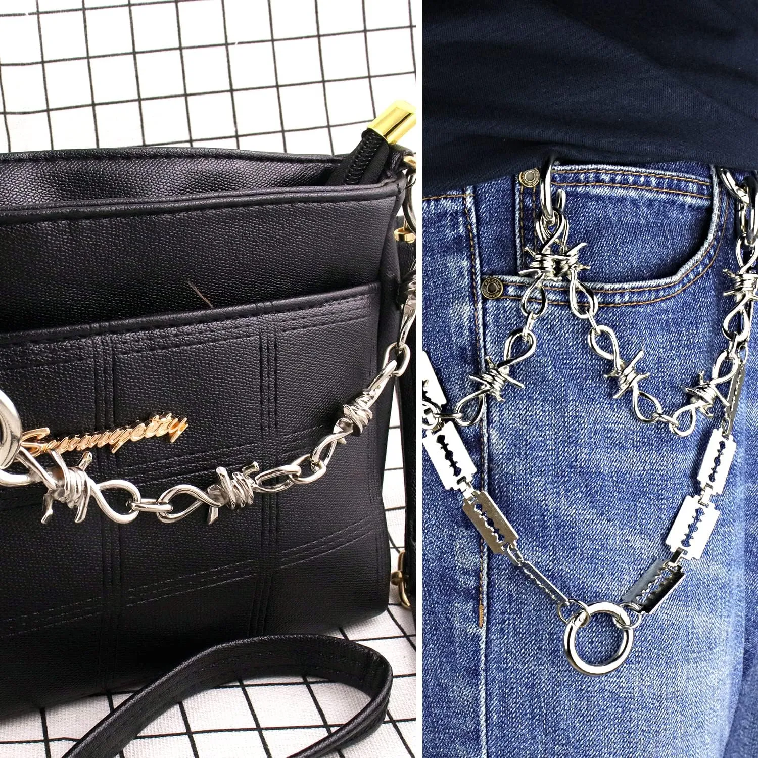 VIQWYIC Shoes Metal Chain Spikes Charms, Cool Punk Rivets Charms for Sandals Clog Accessories Shoe Decorations for Men Women