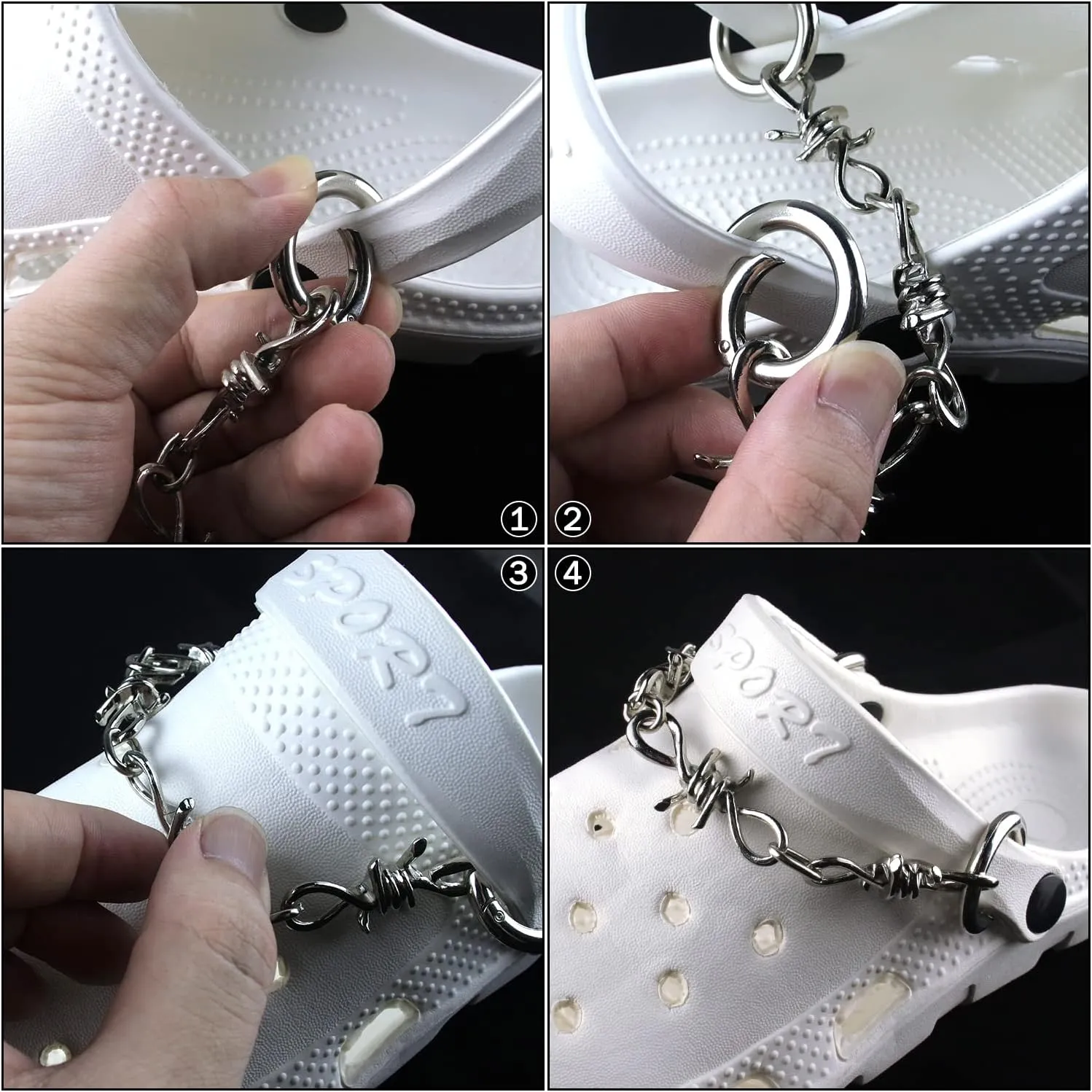 VIQWYIC Shoes Metal Chain Spikes Charms, Cool Punk Rivets Charms for Sandals Clog Accessories Shoe Decorations for Men Women