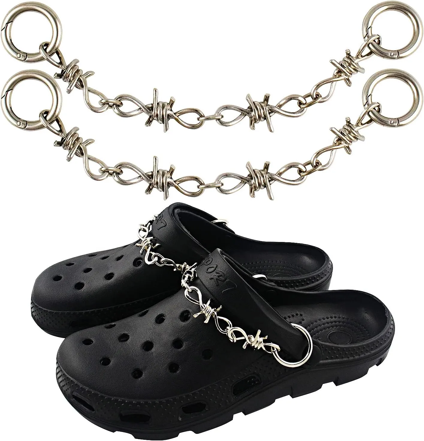 VIQWYIC Shoes Metal Chain Spikes Charms, Cool Punk Rivets Charms for Sandals Clog Accessories Shoe Decorations for Men Women